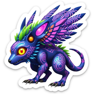 Tropical futuristic lush warm-colored colorful neon cyber-Fakémon-Digimon-Trico-creature sticker
