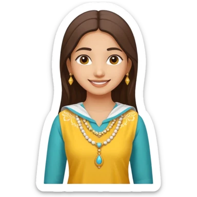 generate an ios genmoji in a bratz style of a fair beautiful indian girl wearing a casual kurti (yellow) with dupatta around her neck in white sticker