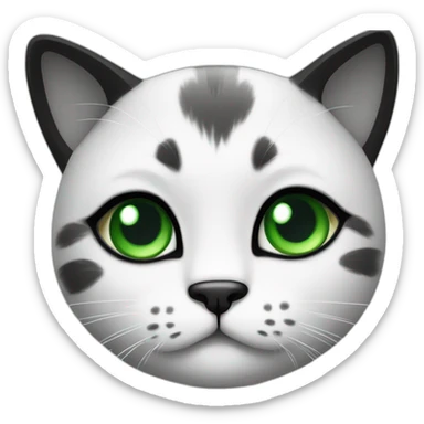 a little cat with a green eyes and black and white face sticker