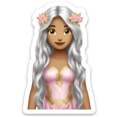 Beautiful, flower, fairy, pink, silver, gold, long hair, big wings sticker