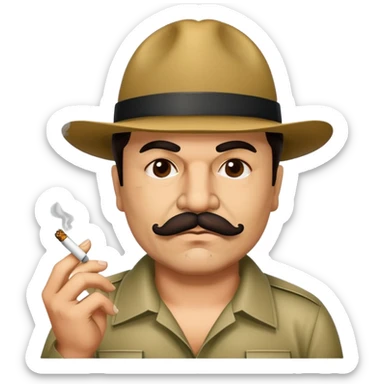 El Chapo Guzman with distinctive mustache smoking a marijuana joint sticker