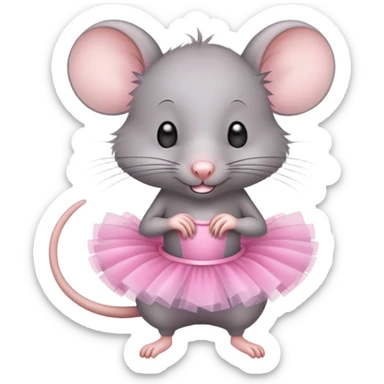 Cute grey rat with pink tutu sticker