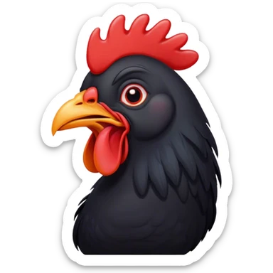 Cinematic Cute Yawning Black Chicken Portrait Emoji, Head tilted slightly with a dramatic, wide-open yawn, showcasing a soft, glossy black plumage with subtle hints of iridescence and a distinctive red comb, floppy wings slightly drooping, round beady eyes barely open in drowsy contentment, Simplified yet irresistibly adorable features, highly detailed, glowing with a soft, cozy glow, high shine, relaxed yet expressive, stylized with a touch of whimsy, bright and endearing, soft glowing outline, capturing the essence of a sleepy yet affectionate chicken, so drowsy it feels like it could stretch out of the screen and curl up for a nap! sticker