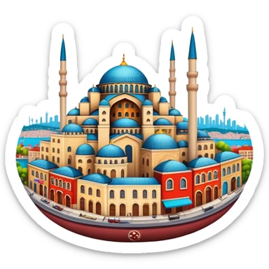 Cinematic Realistic Istanbul Pop Culture Emoji, depicted with a vibrant portrayal of the bustling cityscape rendered with lively textures and energetic, urban lighting. sticker