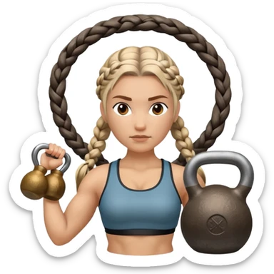 Una Kettlebell con la parte delantera con una vikinga que sea mujer con trenzas sticker