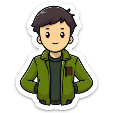 dark olive green jacket over a lighter green top sticker