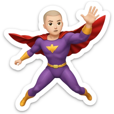 Make a superhero’s filing it’s a human white skin whit buzz cut back hair I need to see the all body in the position of flings  sticker
