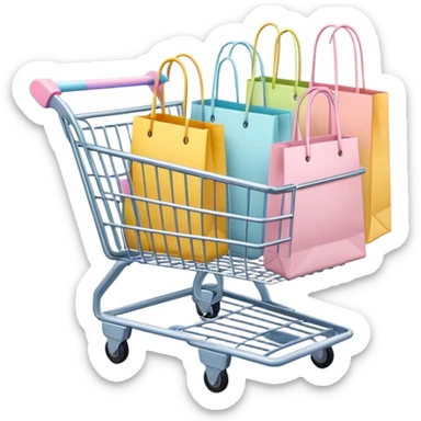 Four pastel colored shopping bags sitting in a shopping cart sticker