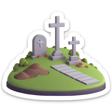 3D illustration of a grave with a cross, dramatic shadows sticker