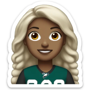 Whited skinned girl with brown hair wearing Philadelphia eagles jersey with number 26 sticker