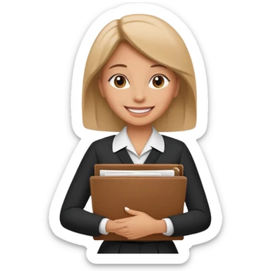 A woman wearing official dress and has a pile of documents in her hand  sticker