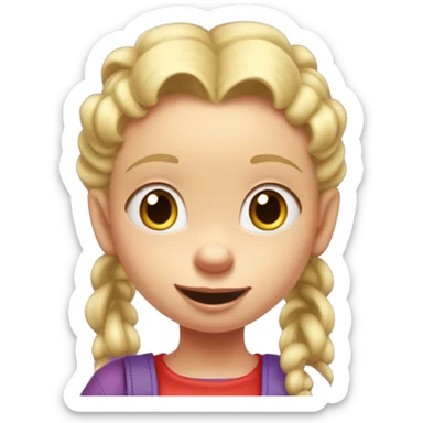 A little blonde girl with pigtails and little purple bows wearing a red long sleeved shirt and purple overalls, rugrats sticker