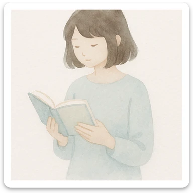 girl reading a book, soft watercolor illustration, gentle colors, delicate brush strokes sticker