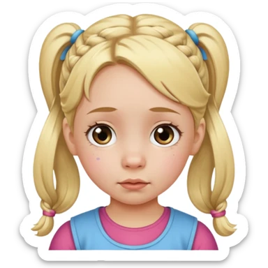["Little girl with blonde pigtails, two large teardrops on her cheeks."] sticker