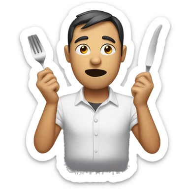 Person who is hungry, who drooles with cutlery in his hands sticker
