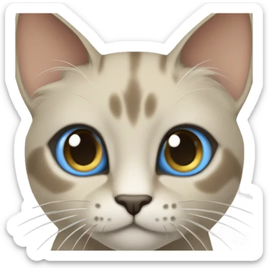Thai breed cat with a light cream-brown body, dark gray face, ears, and paws. Short fur, sharp ears, and striking light blue eyes with an intense gaze. sticker