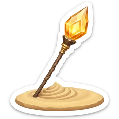 desert sand mage staff object icon, ancient wooden staff, swirling sand crystal on top, glowing golden aura, small floating sand particles, fantasy desert style, 3D cartoon, mobile game icon style, centered, clean background, soft shadow, no text, no watermark
 sticker