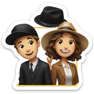Boy with a black hat and a girl with Brown hair and tongue out are happy and taking a Photo in a photobox  sticker