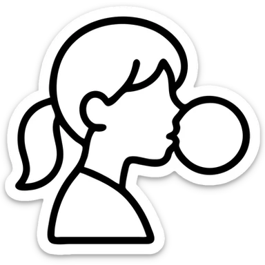 girl blowing a big bubble with bubblegum sticker