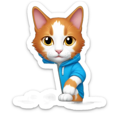 Red Turkish van cat with blue eyes in black hoodie with laptop sticker