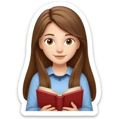 happy white long brunette hair girl with hazel eyes wearing light reading a book  sticker