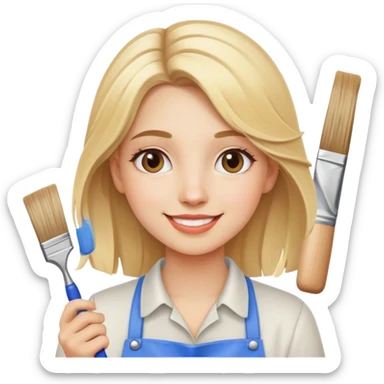 happy and very smart painter girl with blonde hair sticker