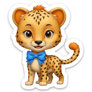 cute smiling cheetah with blue bow standing  sticker