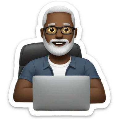 Black man with white beard sitting at office computer  sticker