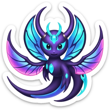 Shiny iridescent glowing dark neon Lunala-Dhelmise-fusion sticker
