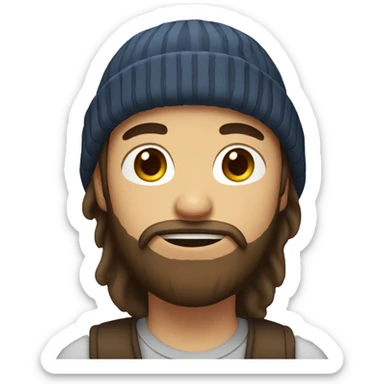 boy with chin long brown hair, a beanie and a 3 day beard+ sticker