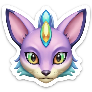 Colorful soft vibrant pastel shiny gradiented Meloetta-Spyro-Sphynx-Lykoi-Sergal-Renamon-Wargreymon-Pokémon-Digimon-Fakémon-fusion-hybrid-creature sticker