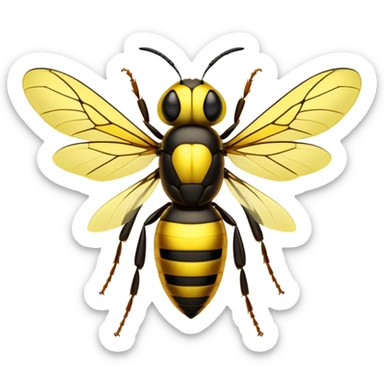 Cinematic Noble Hornet Portrait Emoji, Poised and intimidating, with a sleek, segmented body in bold yellow and black hues, sharp, focused eyes, and delicate, translucent wings, Simplified yet sharp and sophisticated features, highly detailed, glowing with a soft, insectile radiance, high shine, intelligent and formidable, stylized with an air of natural authority, focused and alert, soft glowing outline, capturing the essence of a watchful and confident hornet that appears ready to buzz out of the screen with effortless power! sticker