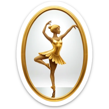 Cinematic Realistic Mirror, a large, ornate mirror reflecting a dancer’s poised silhouette, soft golden light creating depth, slight smudges on the glass adding realism, glowing with a timeless and artistic presence. sticker