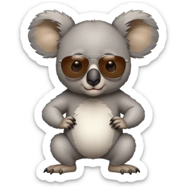 anthropomorphised koala in casual clothing, wearing dark sunglasses, fierce pose different stance sticker