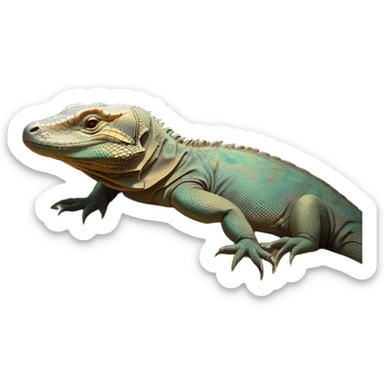 Meme-Worthy cute Sleeping Komodo Dragon Lizard Portrait Emoji, Head resting peacefully with a contented smile, showcasing a rugged, textured form and eyes gently closed in serene slumber, Simplified yet comically adorable features, highly detailed, glowing with a soft, drowsy glow, high shine, relaxed and utterly lovable, stylized with an air of playful laziness, bright and heartwarming, soft glowing outline, capturing the essence of a sleeping ancient guardian that feels destined to become the next viral icon of adorable rest! sticker