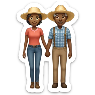 young female and old black farmer holding hands sticker