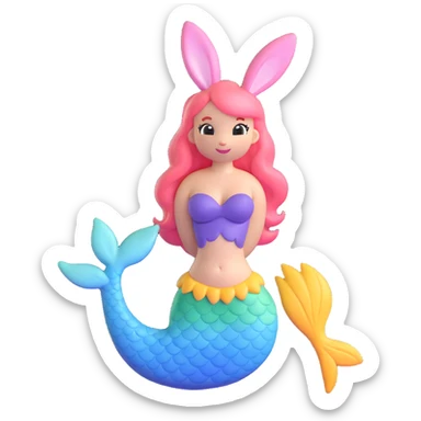 Turn this bunny mermaid illustration into an iOS 18 style 3D emoji model, keeping the cute pastel colors and playful look, with a smooth, rounded, and glossy finish typical of iOS 18 3D emojis. sticker