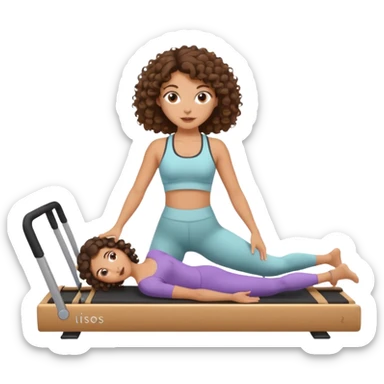 brunette,curly hair 3b girl doing reformer pilates with cute set sticker