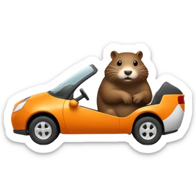 Crea una nutria conduciendo un coche naranja sticker