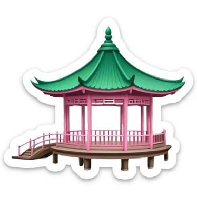 Lotus in the Breeze at Crooked Courtyard, West Lake Hangzhou, simplified emoji style, pink lotus flowers on water with pavilion, cartoon style sticker