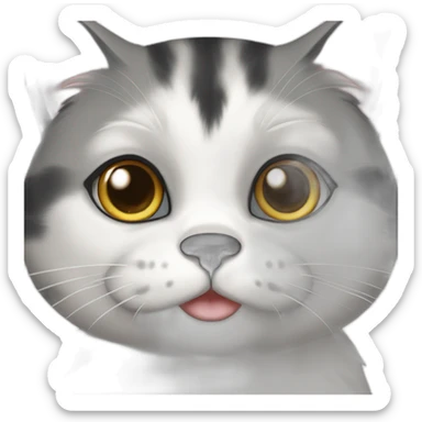 senior fat diluted calico cat, white chin, black nose, grey ears, grey and white sticker