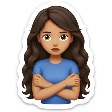 tan girl with dark, long, wavy hair crossing her arms and pouting sticker