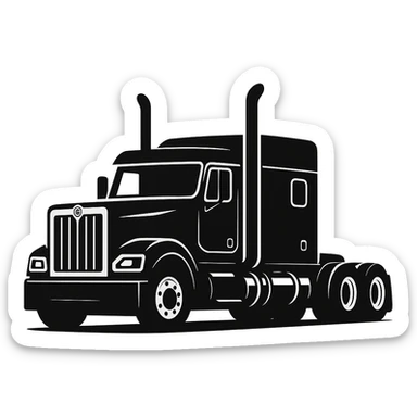Edit the image of a 2026 Kenworth W680 flattop black semi sleeper with stacks, no cans, minimal style, with no background. Use a minimal style approach and keep no background. sticker