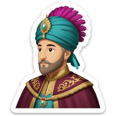 Fatih Sultan Mehmet, Ottoman sultan, with a feathered turban and ornate cloak, side profile sticker