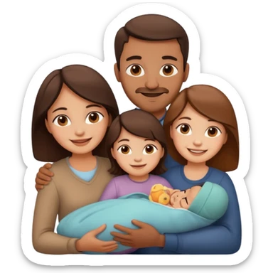 brown family with mom dad daughter son and baby sticker