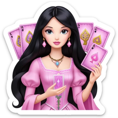 long black hair barbie with light pink tarot cards sticker