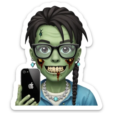 zumbi do iPhone com grillz de diamante, com nudread preto e óculos quadrado sticker