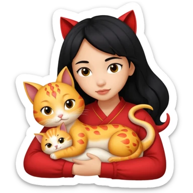 black-hair-girl snuggle with dragon lee cat sticker