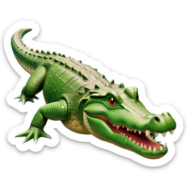 cinematic-crocodile-realistic-full-body-on all fours-emoji,-massive-scaled-body-partially-submerged-in-shallow-water,-head-tilted-dramatically,-rough-green-and-brown-hide-textured-with-deep-ridges,-simplified-yet-realistic-focused-features, head held high sticker
