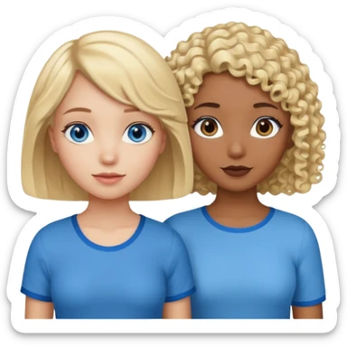 Girl best friends, one white with blond bob and blue eyes, one black with curly hair sticker